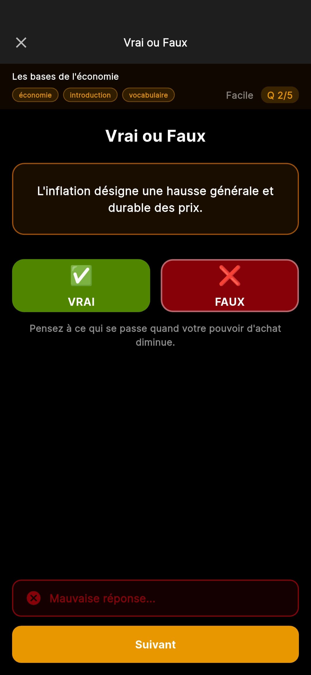 Mini-jeu Vrai ou Faux